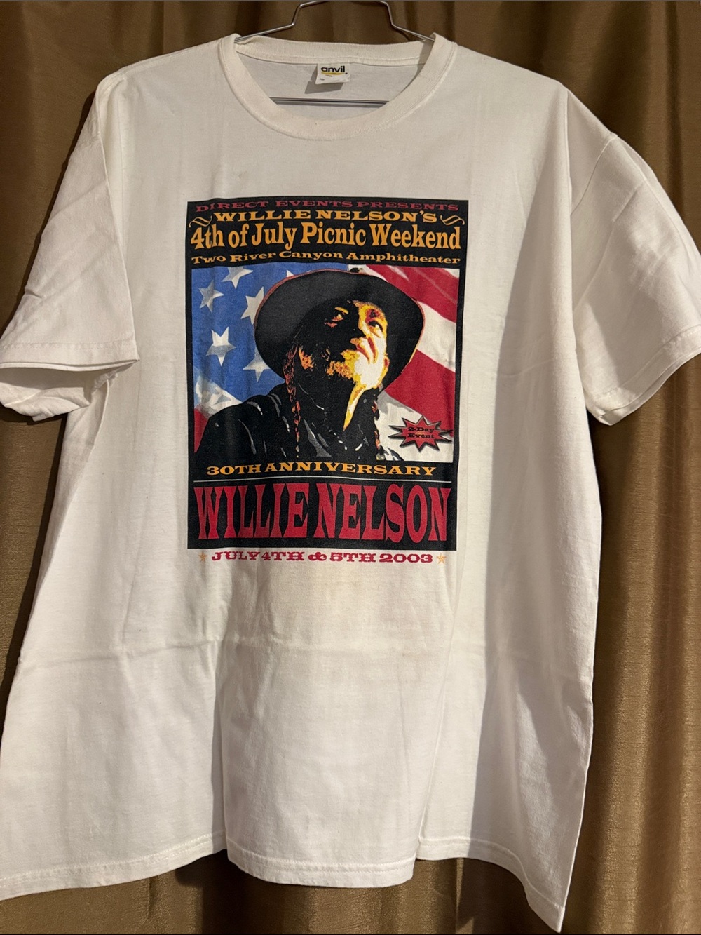 Vintage Y2K Willie Nelson White Graphic T-Shirt -4th of July Picnic Weekend 2003